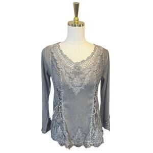 Pretty Angel Lace-Up Crochet Trim Top Gray Boho Fairy Grunge Cottagecore Small